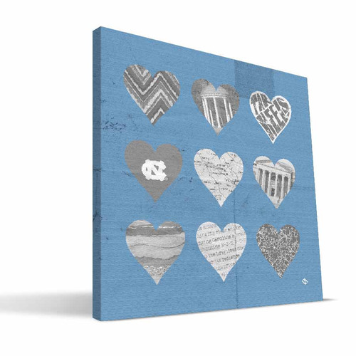 North Carolina Tar Heels 12" x 12" Hearts Canvas Print