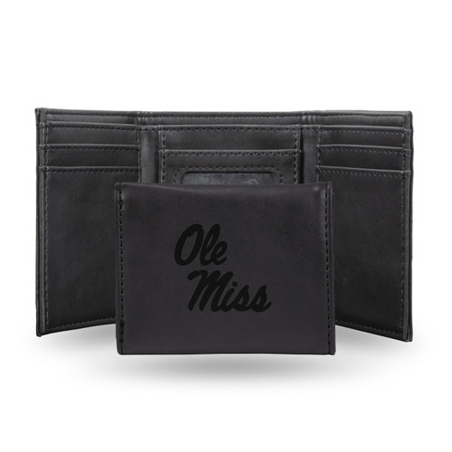 Mississippi Rebels Laser Engraved Black Trifold Wallet