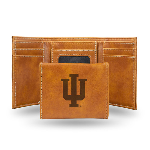 Indiana Hoosiers Laser Engraved Brown Trifold Wallet