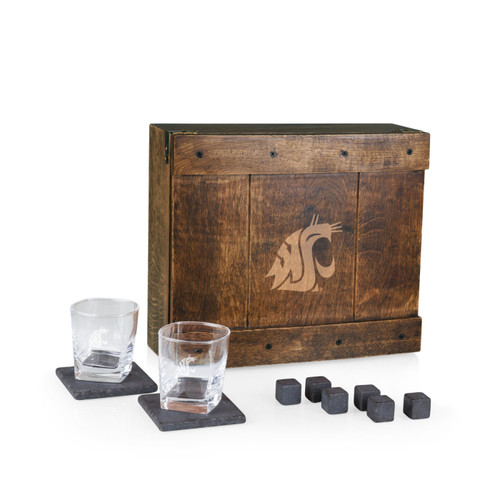 Washington State Cougars Oak Wood Whiskey Box Set