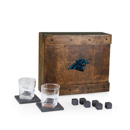 Carolina Panthers Oak Wood Whiskey Box Set