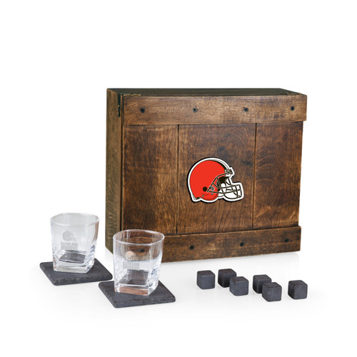 Cleveland Browns Oak Wood Whiskey Box Set