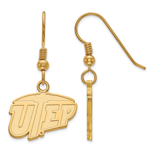 UTEP Miners Sterling Silver Gold Plated Small Dangle Earrings