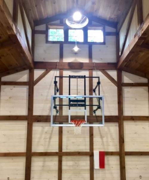 Gared Side-Fold Wall Mount Basketball Hoop with Glass Board and Manual Height Adjuster