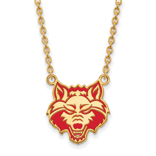 Arkansas State Red Wolves Sterling Silver Gold Plated Large Pendant Necklace