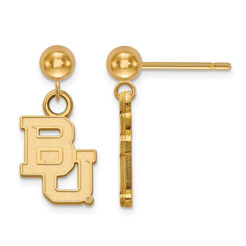 Baylor Bears Sterling Silver Gold Plated Dangle Ball Earrings