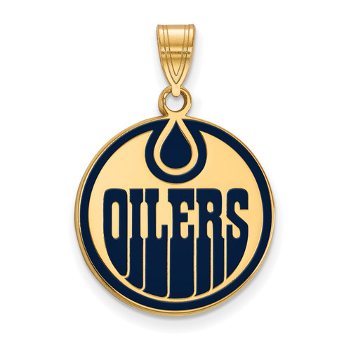 Edmonton Oilers Sterling Silver Gold Plated Large Enameled Pendant