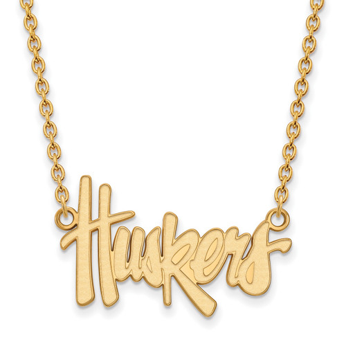 Nebraska Cornhuskers Logo Art Sterling Silver Gold Plated Charm Necklace