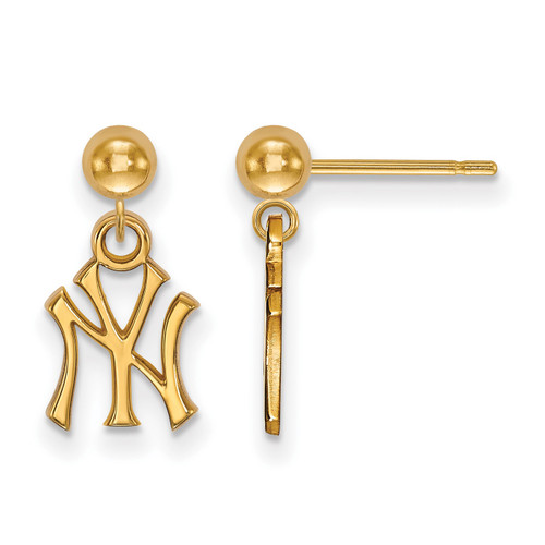 New York Yankees Sterling Silver Gold Plated Dangle Ball Earrings