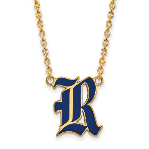 Rice Owls Logo Art Sterling Silver Gold Plated Large Pendant Necklace