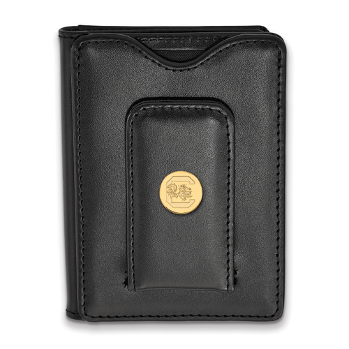 South Carolina Gamecocks Sterling Silver Gold Plated Black Leather Wallet