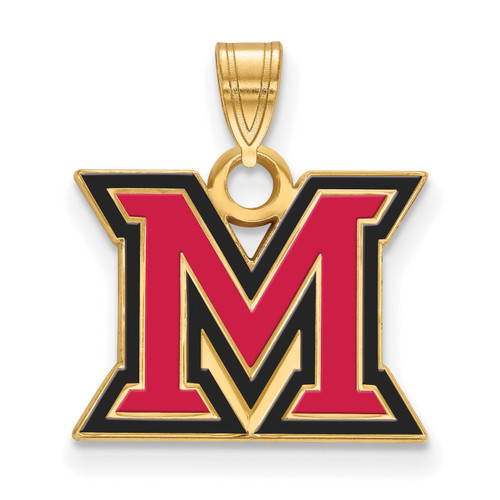 Miami Of Ohio Redhawks Logo Art Sterling Silver Gold Plated Small Pendant