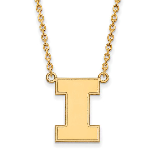 Illinois Fighting Illini Sterling Silver Gold Plated Lg Charm Necklace