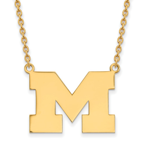 Michigan Wolverines Sterling Silver Gold Plated Large Pendant Necklace