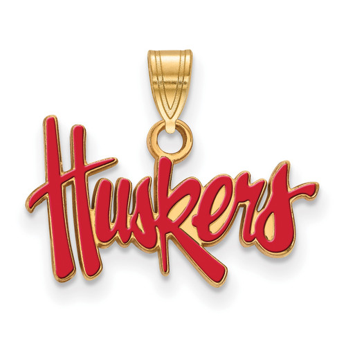 Nebraska Cornhuskers NCAA Sterling Silver Gold Plated Small Enameled Pendant