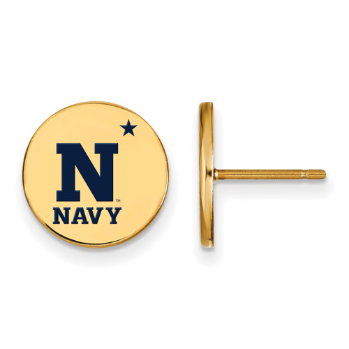 Navy Midshipmen Logo Art Sterling Silver Gold Plated Small Disc Earrings