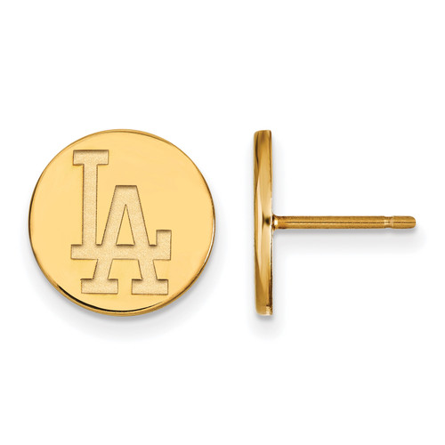 Los Angeles Dodgers MLB Logo Art Sterling Silver Gold Plated Small Disc Earrings