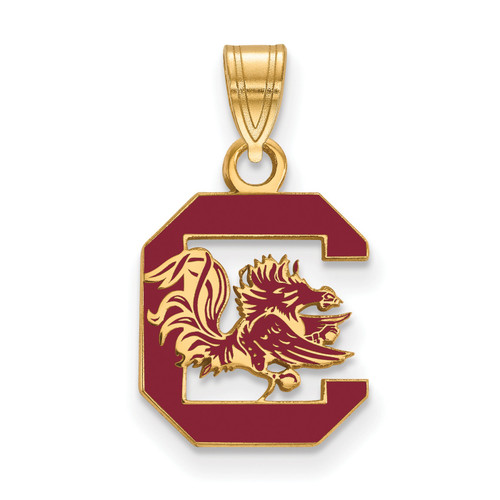 South Carolina Gamecocks Logo Art Sterling Silver Gold Plated Med Charm