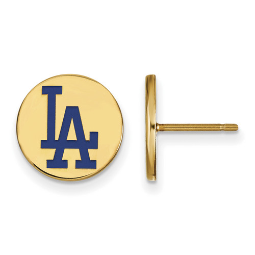 Los Angeles Dodgers Logo Art Sterling Silver Gold Plated Small Disc Earrings