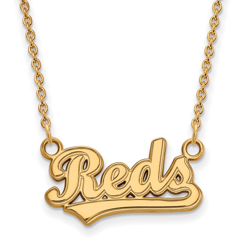 Cincinnati Reds Logo Art Sterling Silver Gold Plated Small Pendant Necklace