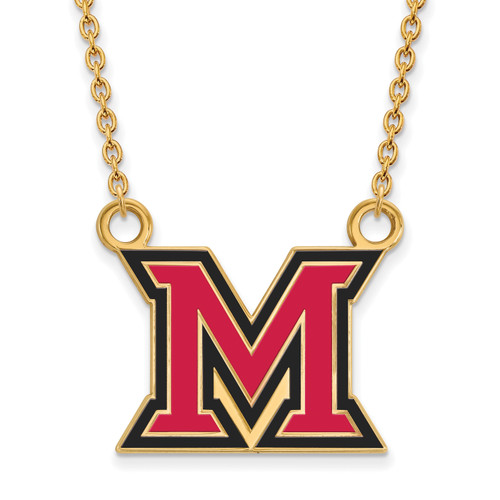 Miami of Ohio RedHawks Sterling Silver Gold Plated Large Enameled Pendant Necklace