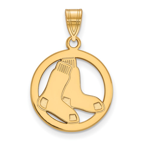 Boston Red Sox Logo Art Sterling Silver Gold Plated Small Circle Pendant