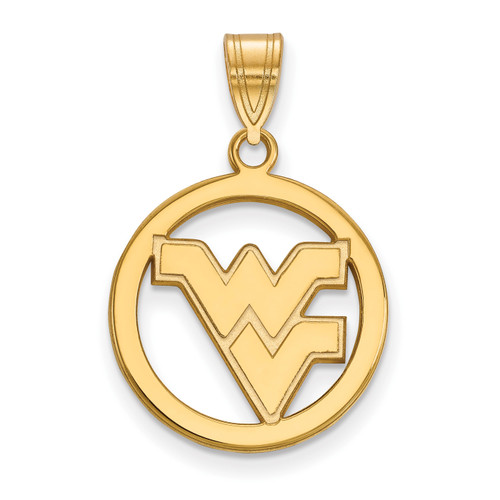 West Virginia Mountaineers Logo Art Sterling Silver Gold Plated Medium Circle Pendant