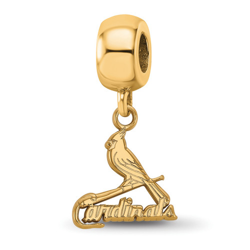 St Louis Cardinals Logo Art Sterling Silver Gold Plated Dangle Bead
