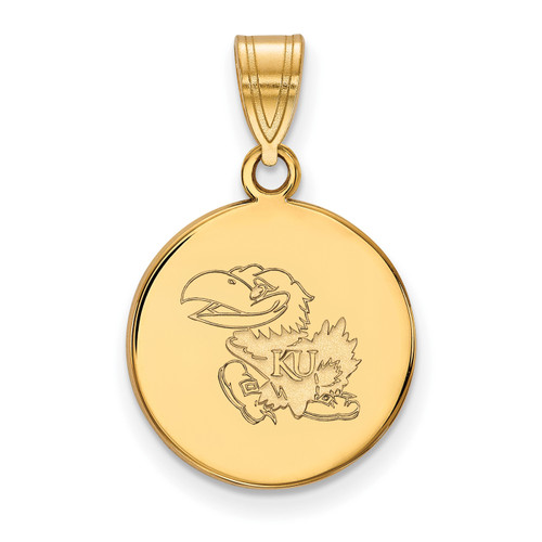 Kansas Jayhawks Sterling Silver Gold Plated Medium Disc Pendant