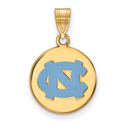 North Carolina Tar Heels Sterling Silver Gold Plated Medium Enameled Disc Pendant