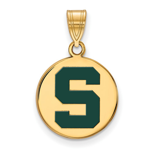 Michigan State Spartans Silver Gold Plated Medium Enameled Disc Pendant