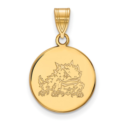 Tcu Horned Frogs Sterling Silver Gold Plated Medium Disc Pendant