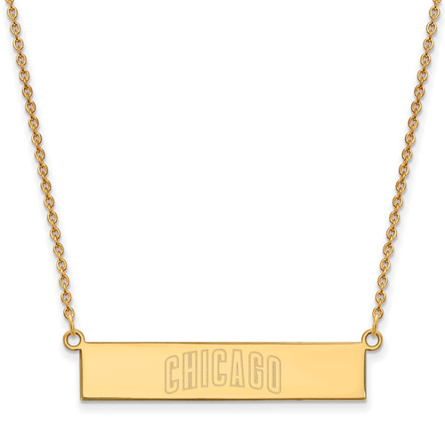 Chicago Cubs Logo Art Sterling Silver Gold Plated Bar Necklace