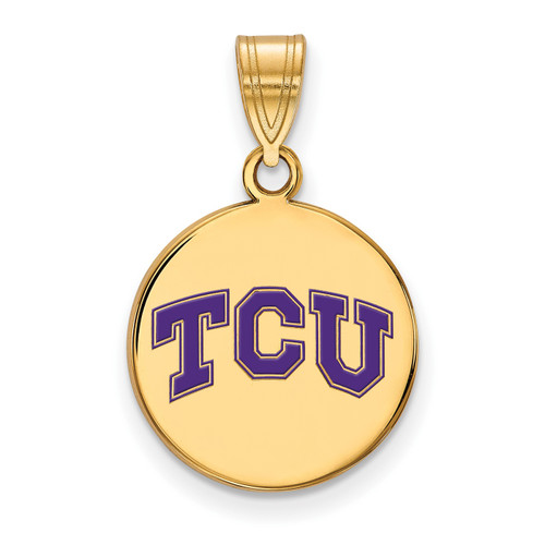 Texas Christian Horned Frogs Sterling Silver Gold Plated Medium Enameled Disc Pendant