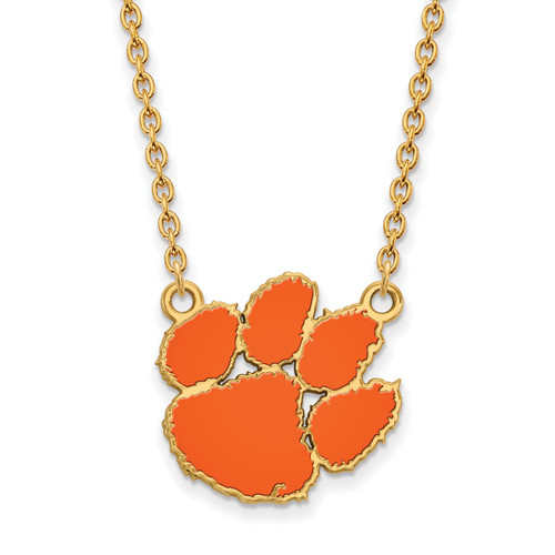 Clemson Tigers Logo Art Sterling Silver Gold Plated Large Pendant Necklace