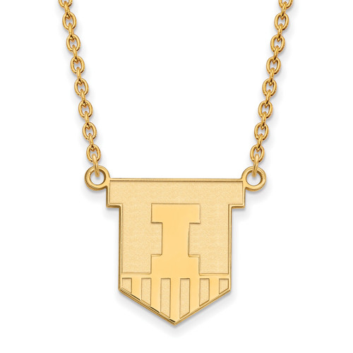 Illinois Fighting Illini Logo Art Sterling Silver Gold Plated Charm Necklace