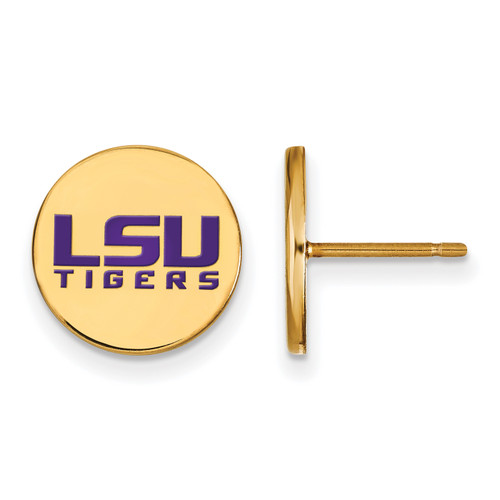 Lsu Tigers Logo Art Sterling Silver Gold Plated Small Disc Earrings