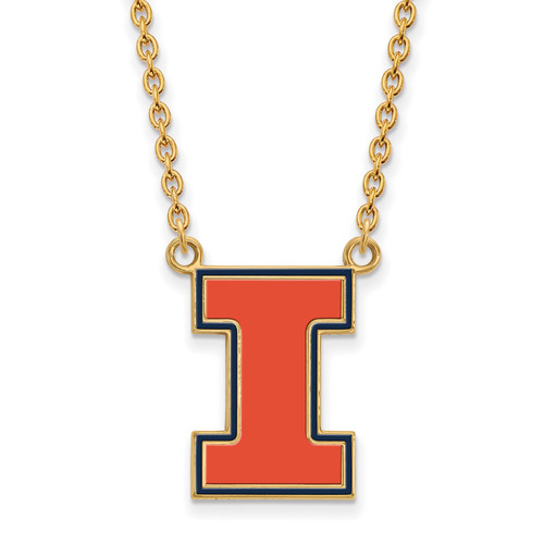 Illinois Fighting Illini Logo Art Sterling Silver Gold Plated Lg Charm Necklace