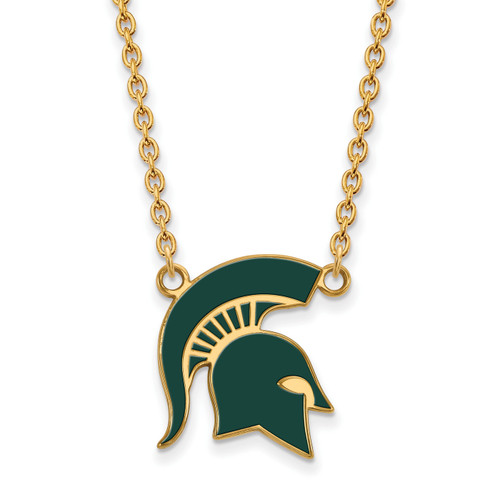 Michigan State Spartans Logo Art Sterling Silver Gold Plated Lg Charm Necklace