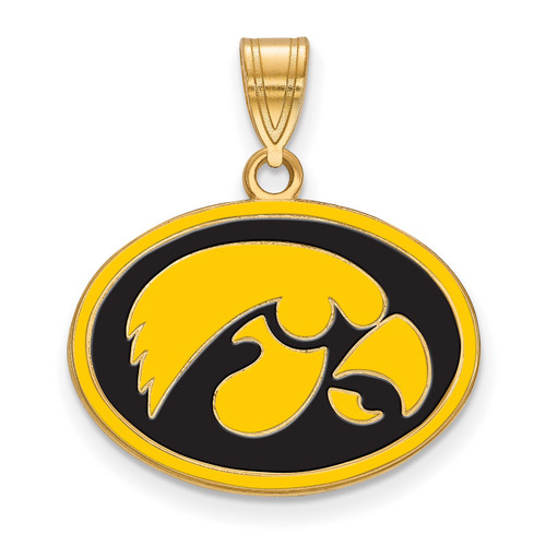 Iowa Hawkeyes Sterling Silver Gold Plated Medium Enameled Pendant