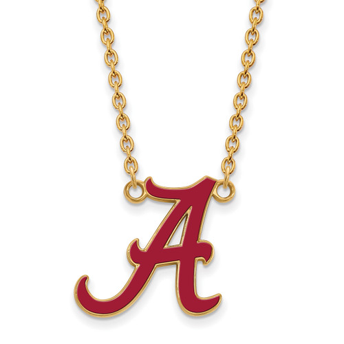 Alabama Crimson Tide Logo Art Sterling Silver Gold Plated Pendant Necklace
