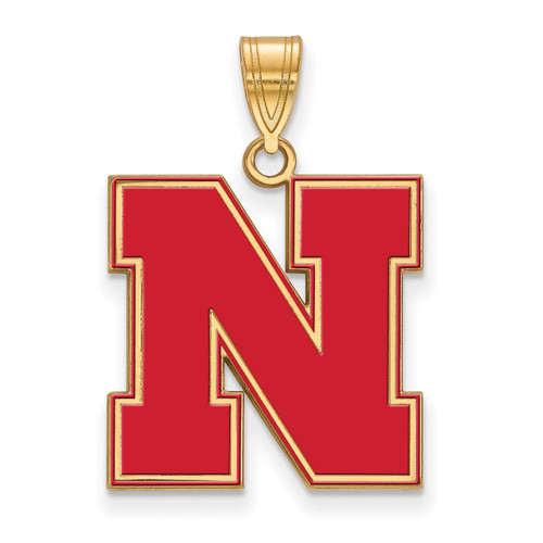 Nebraska Cornhuskers Sterling Silver Gold Plated Large Enameled Pendant