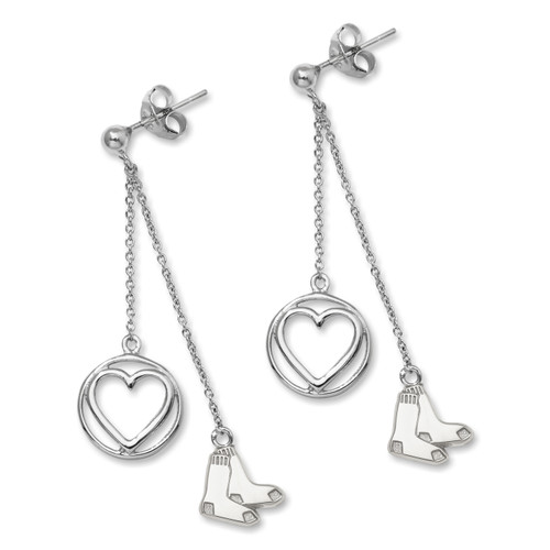 Boston Red Sox Sterling Silver Heart Earrings