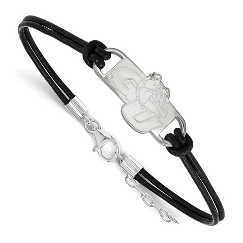 Gonzaga Bulldogs Sterling Silver Black Leather Bracelet