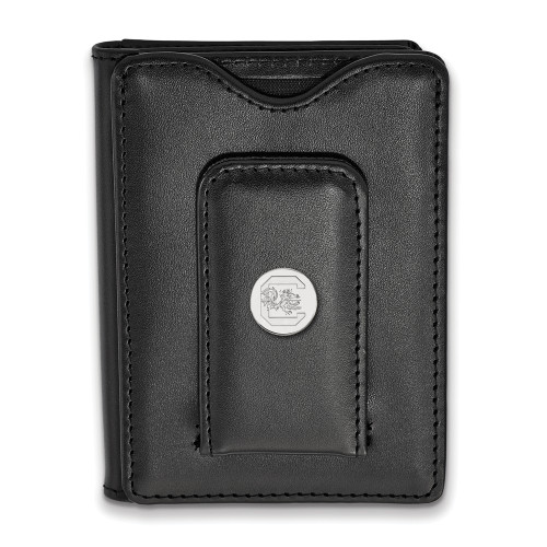 South Carolina Gamecocks Sterling Silver Black Leather Wallet