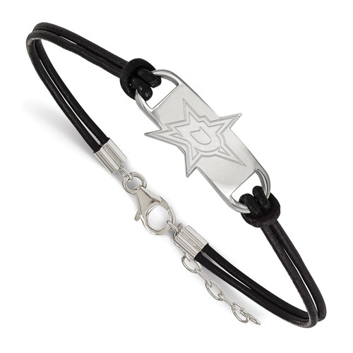 Dallas Stars Sterling Silver Black Leather Bracelet