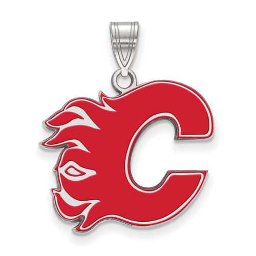 Calgary Flames Sterling Silver Large Enameled Pendant