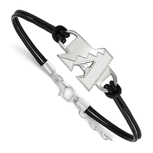 Arizona Diamondbacks Sterling Silver Black Leather Bracelet