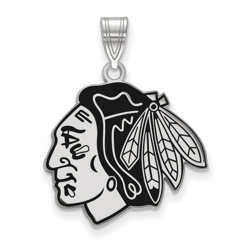 Chicago Blackhawks Sterling Silver Large Enameled Pendant