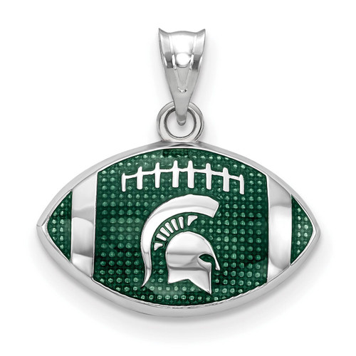 Michigan State Spartans Sterling Silver Enameled Football Pendant